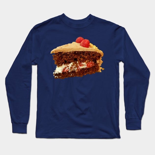 Sweet Food Slice of Frosted Cake with Cream and Raspberries Long Sleeve T-Shirt by ellenhenryart